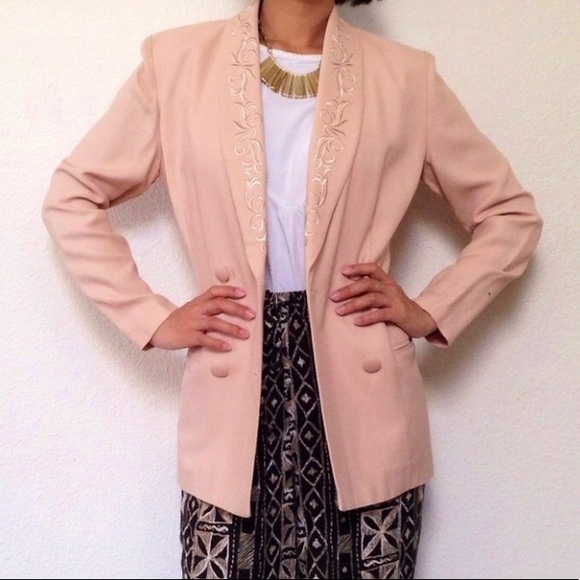 Vintage Jackets & Blazers - Peach Blazer with Embroidered Lapel